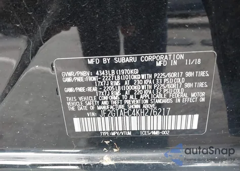 2019 Subaru Crosstrek 2.0I Premium from USA, damaged, VIN JF2GTAEC4KH276217